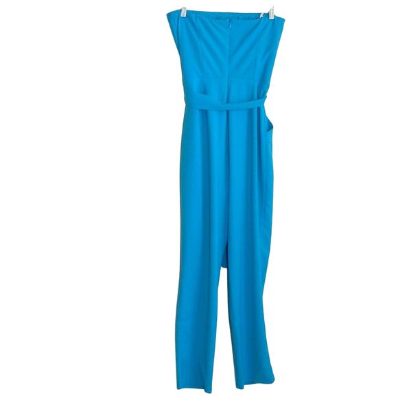 Monteau Los Angeles Strapless Jumpsuit Women's Sz M Blue Belted Pockets Back Zip - Picture 11 of 15
